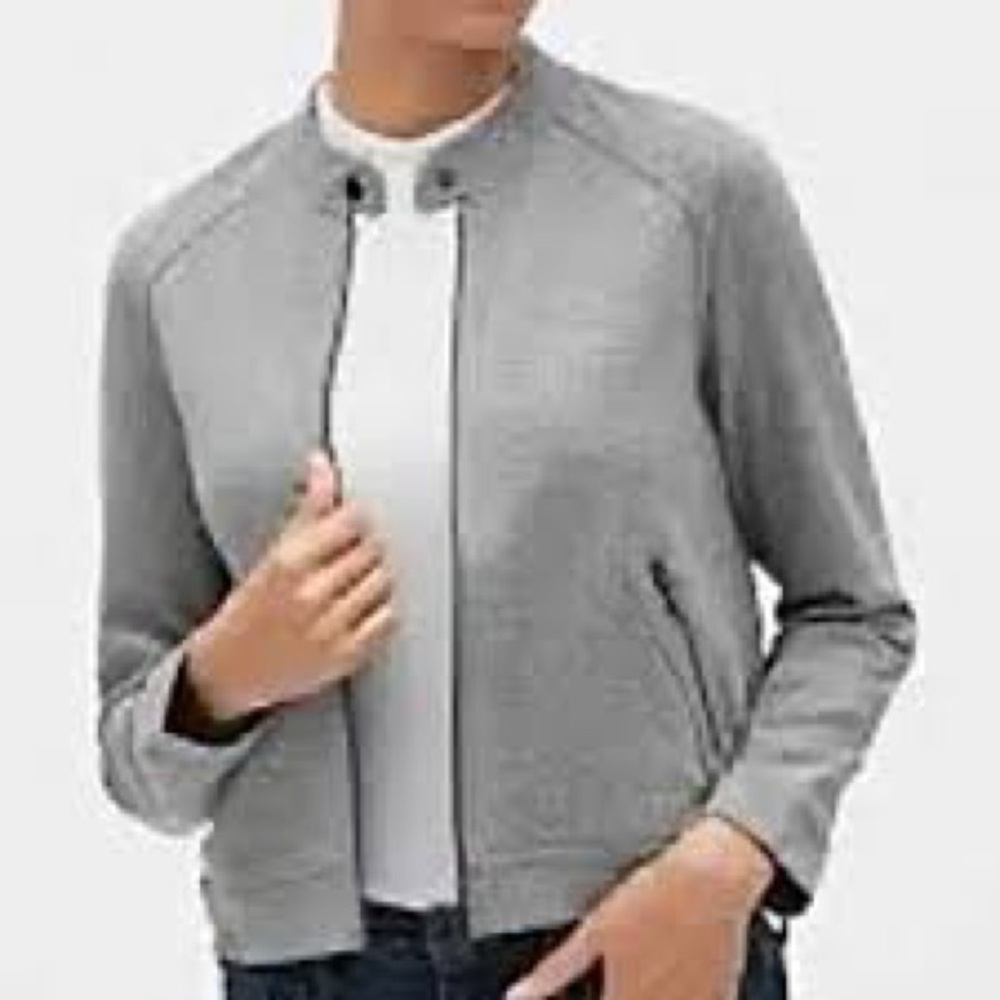 Banana Republic Factory Pique Moto Jacket in light gray size Medium - Picture 10 of 10
